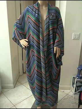 INTIMATELY FREE PEOPLE Blue Multi Chevron Kimono Coatigan SZ. S OVERSIZED